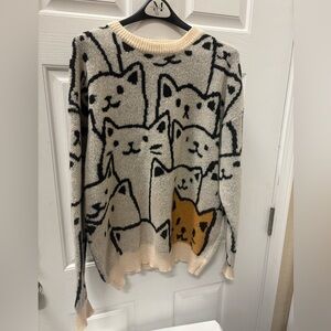 Andreilee Cat Graphic Knit Sweater Size XL